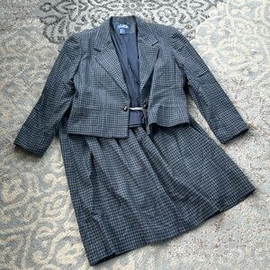 Vintage E.H. Woods Wool Plaid Skirt Set Blue 16